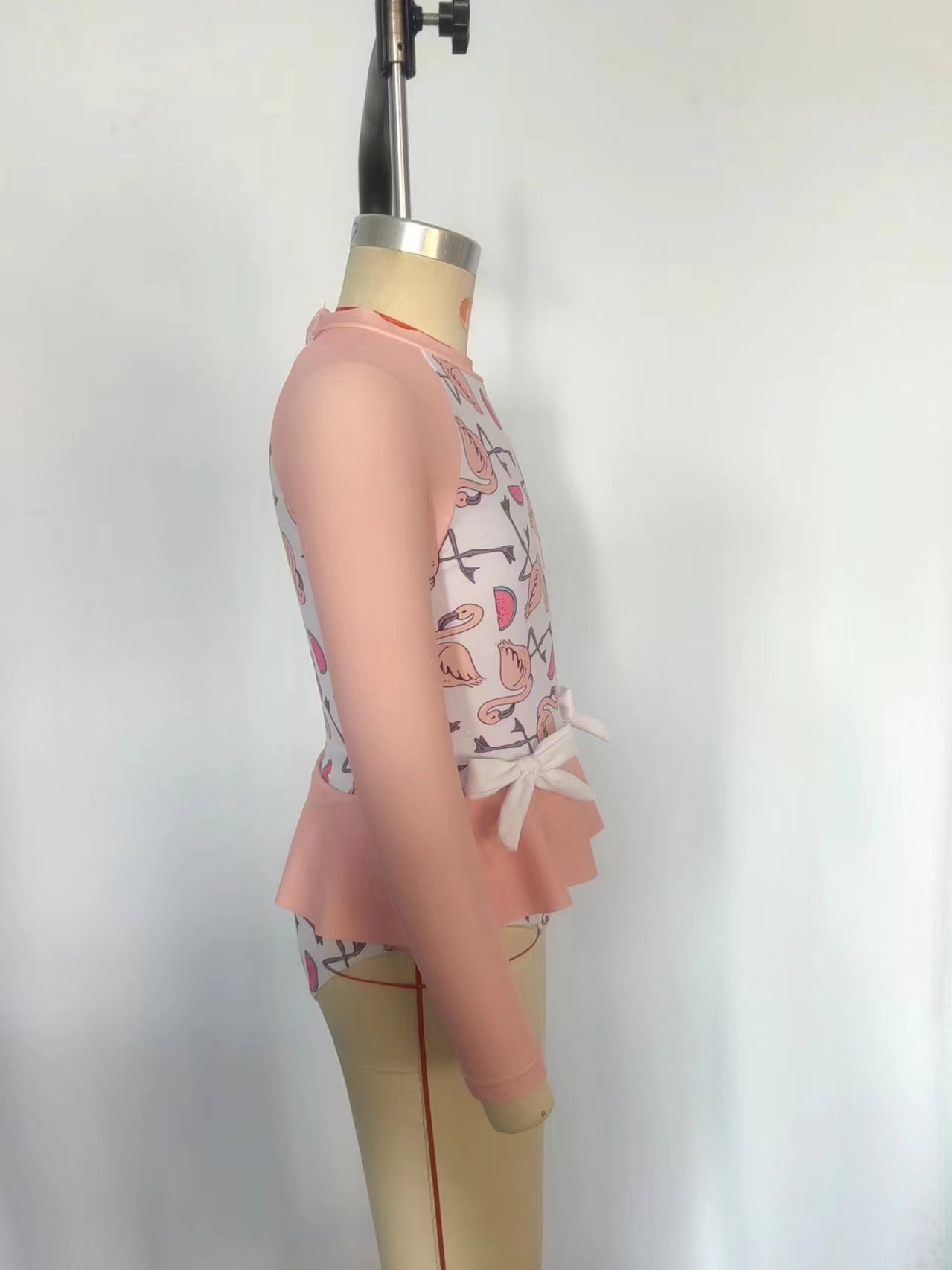 S0245 Flamingo Print Girls 1 Piece Long Sleeve Zipper Swimsuits