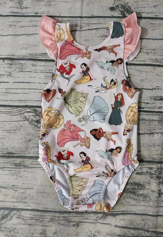 (Custom Design Preorder MOQ 5) Cartoon Princess Print Girls 1 Piece Swimsuit