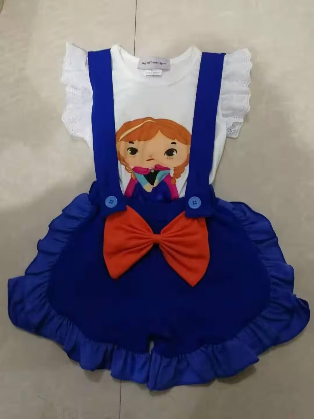 (Custom Design Preorder MOQ 5) Princess Suspender Blue Shorts Girls Summer Clothes Set