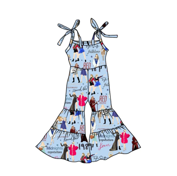 (Custom Design Preorder MOQ 5) Singer Print Girls Summer Jumpsuits