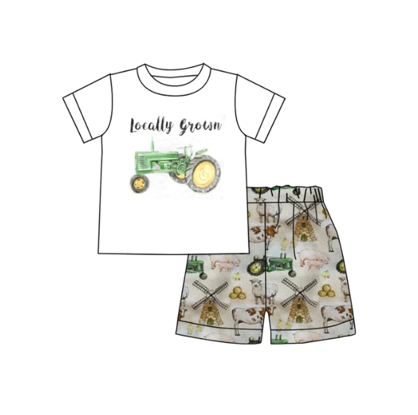 (Custom Design Preorder MOQ 5) Farm Tractor Top Shorts Boys Summer Clothes Set