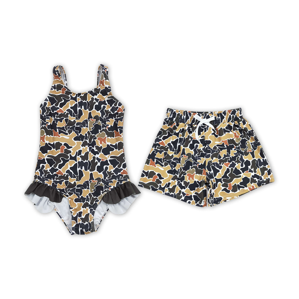 Camo Print Summer Swimsuits Sibling Clothes