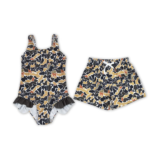 Camo Print Summer Swimsuits Sibling Clothes