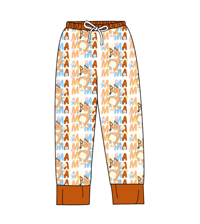 (Custom Design Preorder MOQ 5) Cartoon Dog Flowers MAMA Print Adult Pajamas Pants