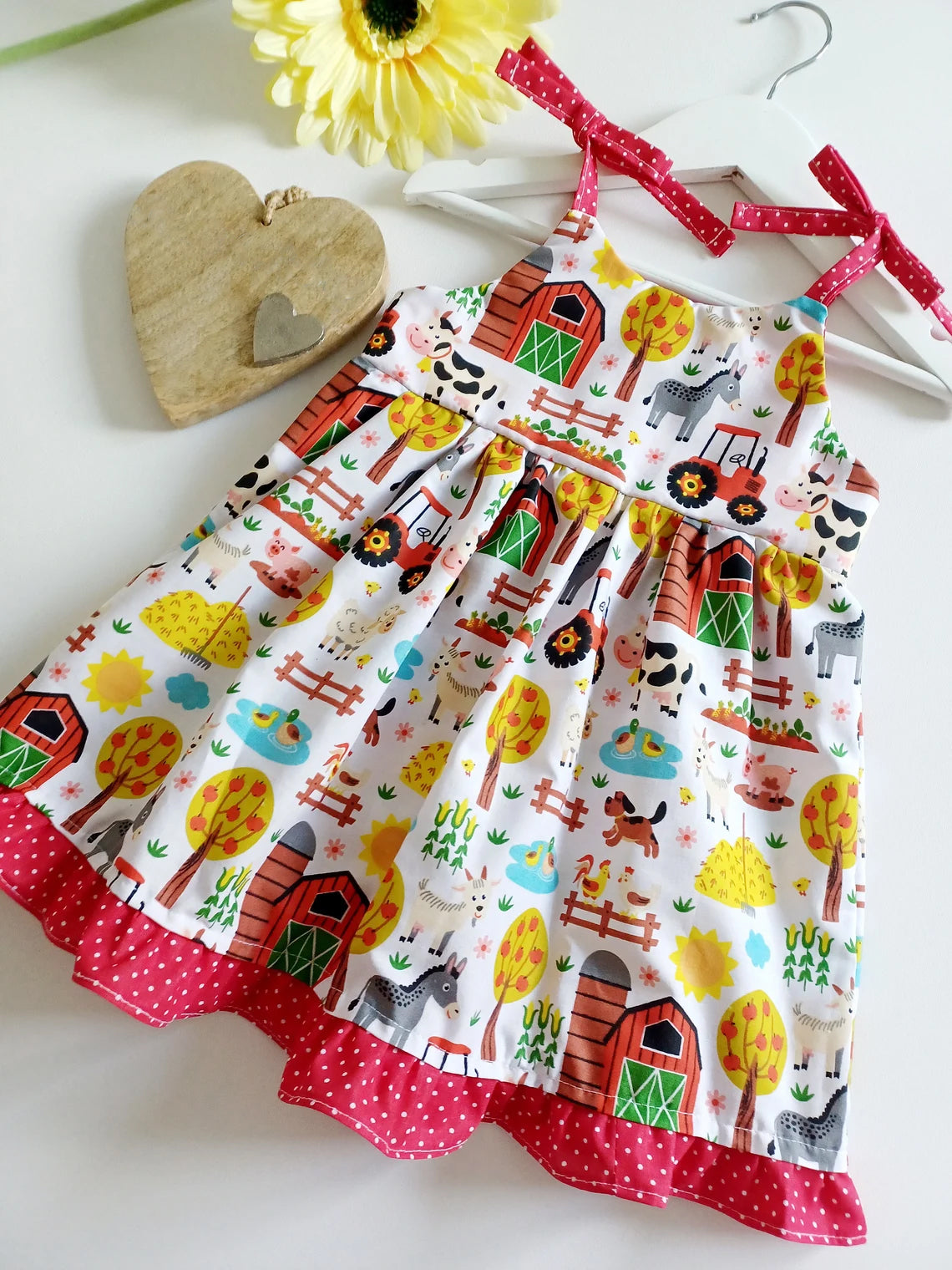 (Custom Design Preorder MOQ 5) Farm Animals Print Girls Summer Knee Length Strap Dress