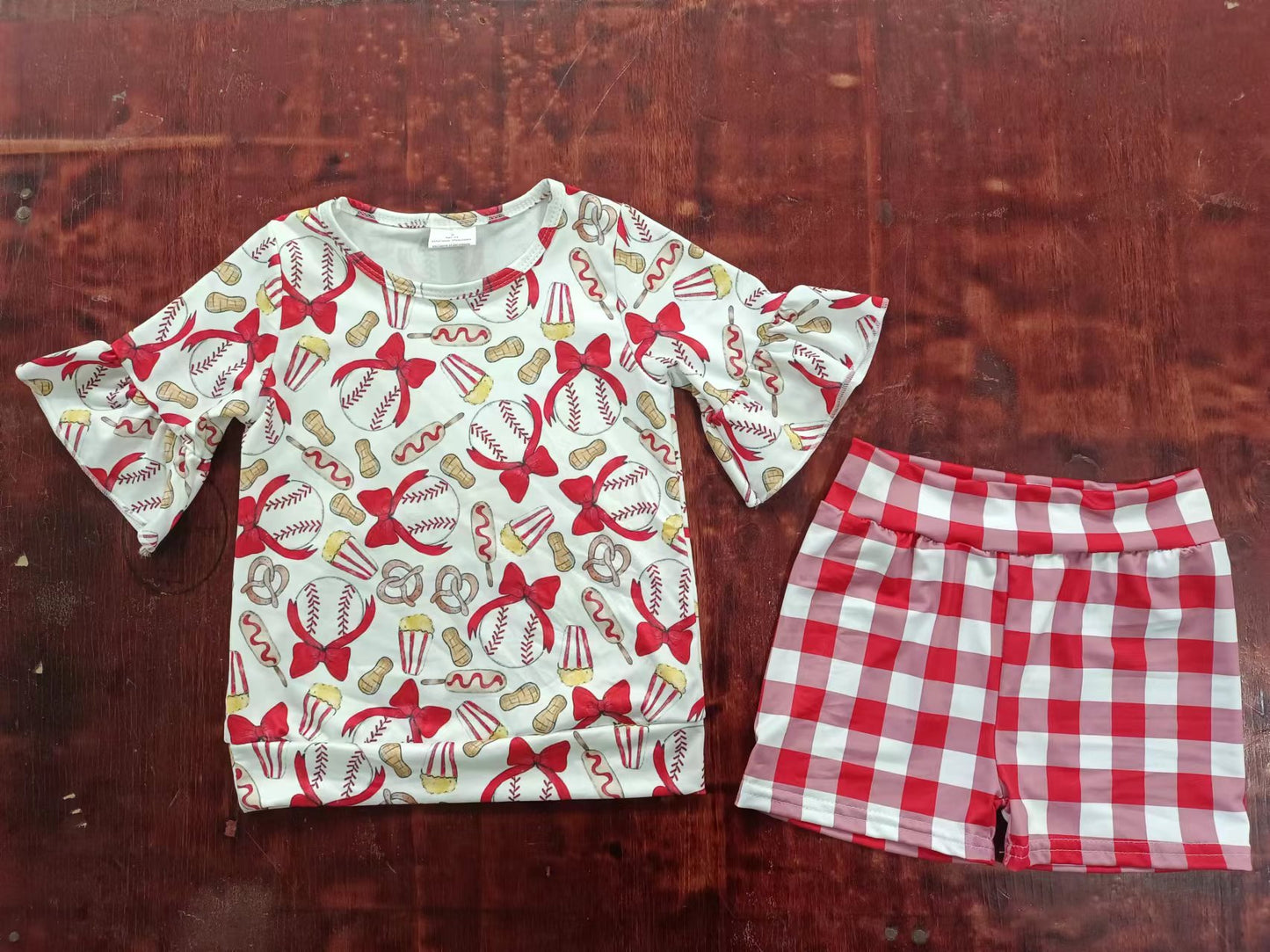 (Custom Design Preorder MOQ 5) Baseball Print Girls Summer Clothes Set