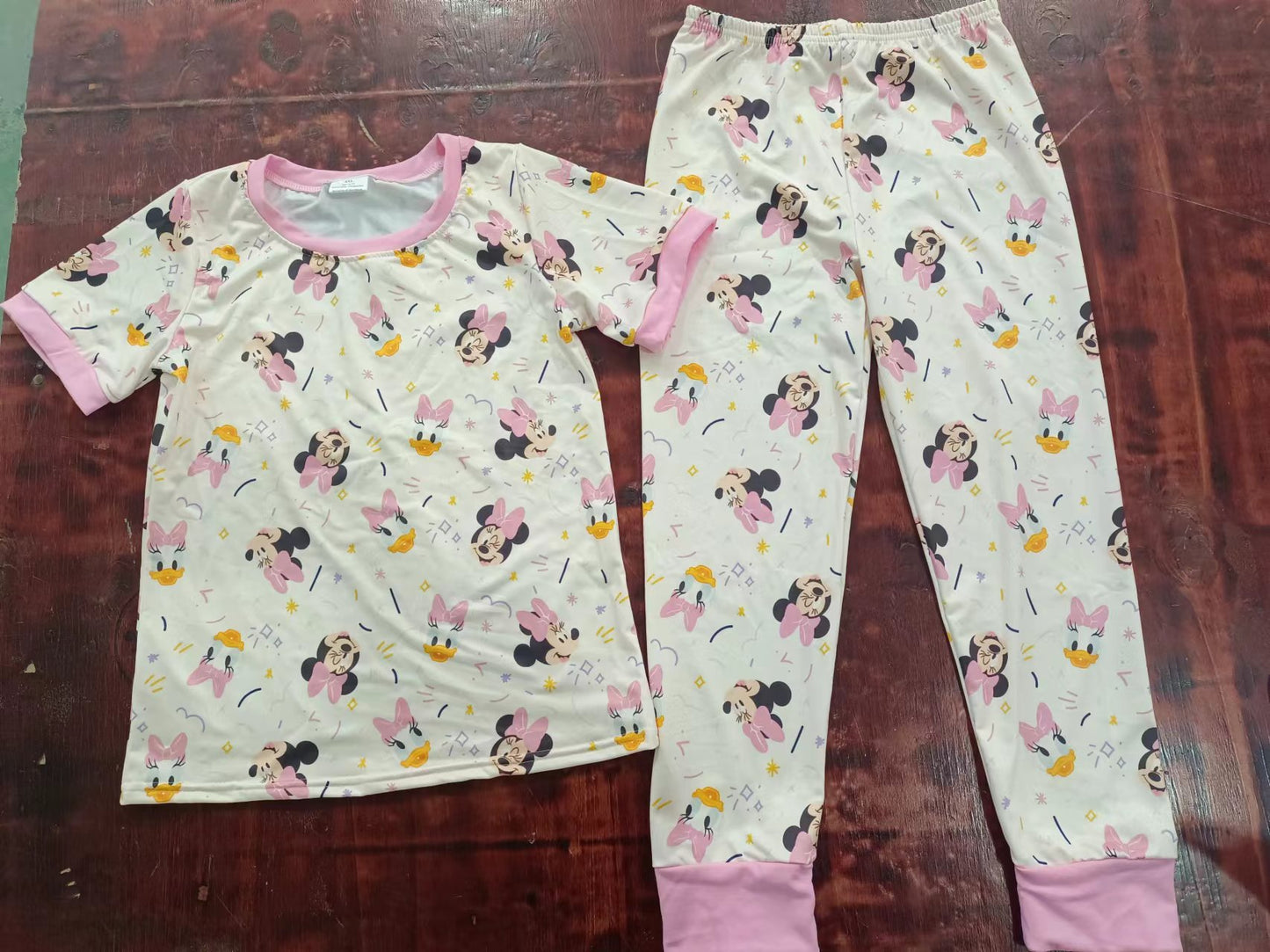 (Custom Design Preorder MOQ 5) Cartoon Mouse Duck Print Girls Pajamas Clothes Set