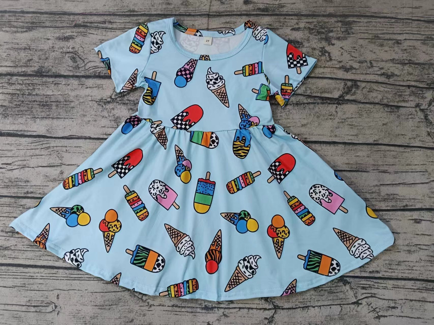(Custom Design Preorder MOQ 5) Popsicle Print Girls Knee Length Summer Dress