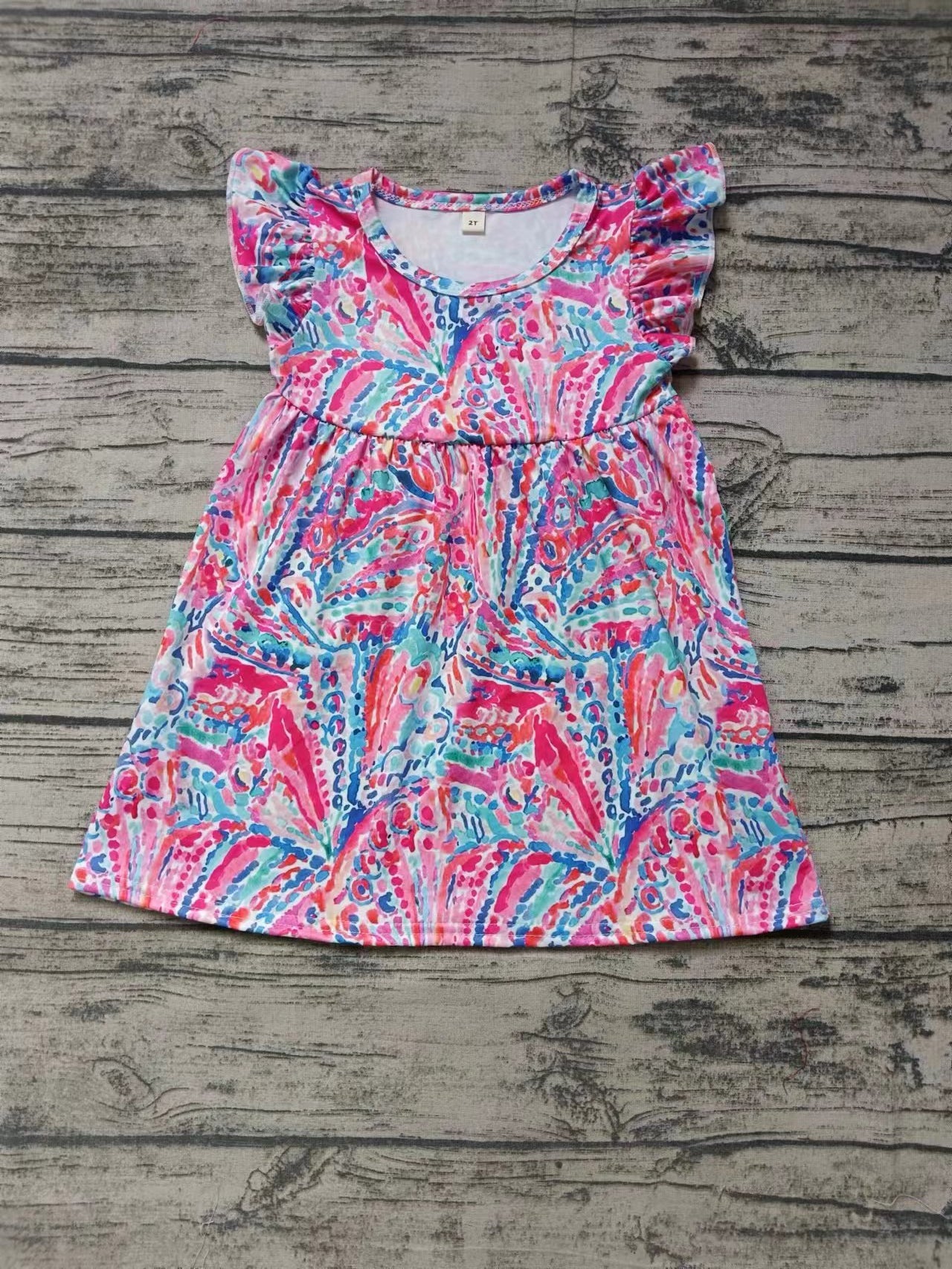 (Custom Design Preorder MOQ 5) Hot Pink Flowers Print Girls Knee Length Summer Dress