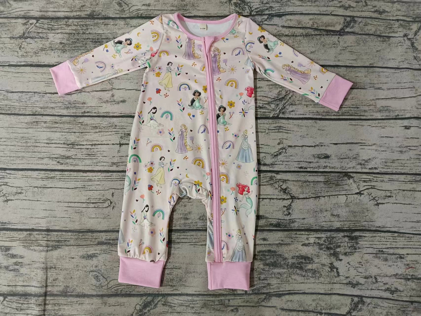 (Custom Design Preorder MOQ 5) Flowers Rainbow Print Baby Girls Zipper Sleeper Romper