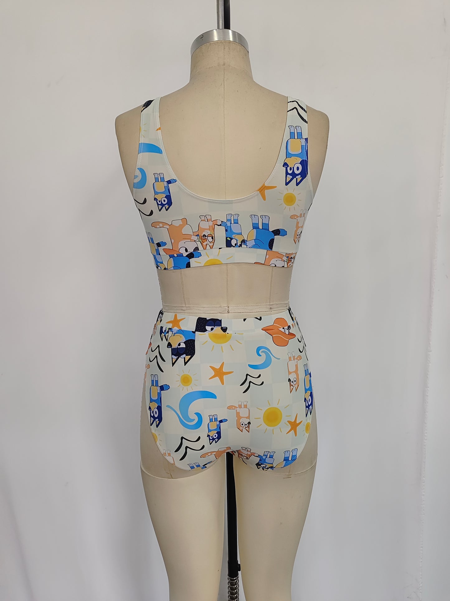 S0358 Adult Cartoon Dog Sandbeach Print Woman 2 Pieces Swimsuits
