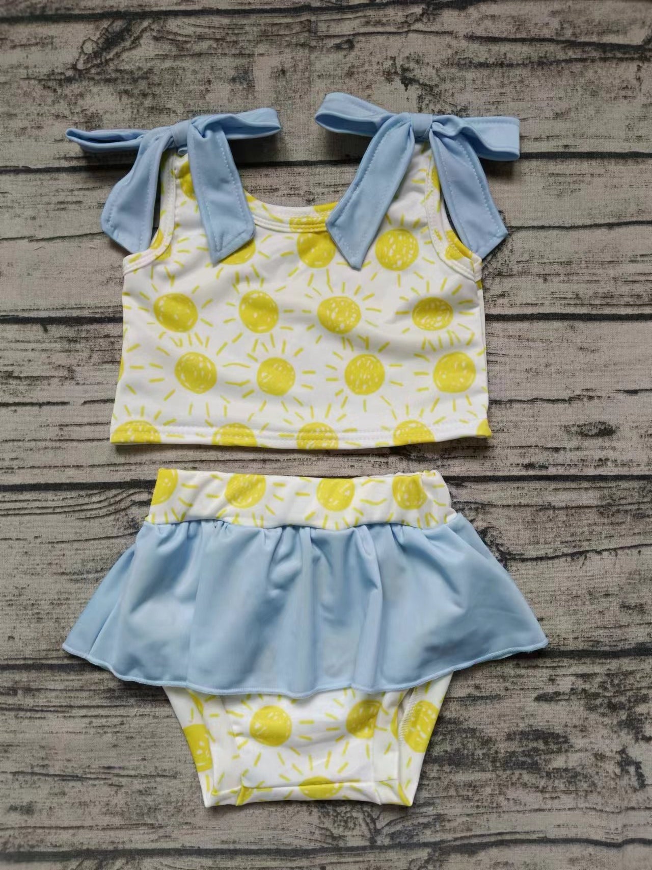 (Custom Design Preorder MOQ 5) Sunshine Print Ruffle Girls 2 Pieces Swimsuits