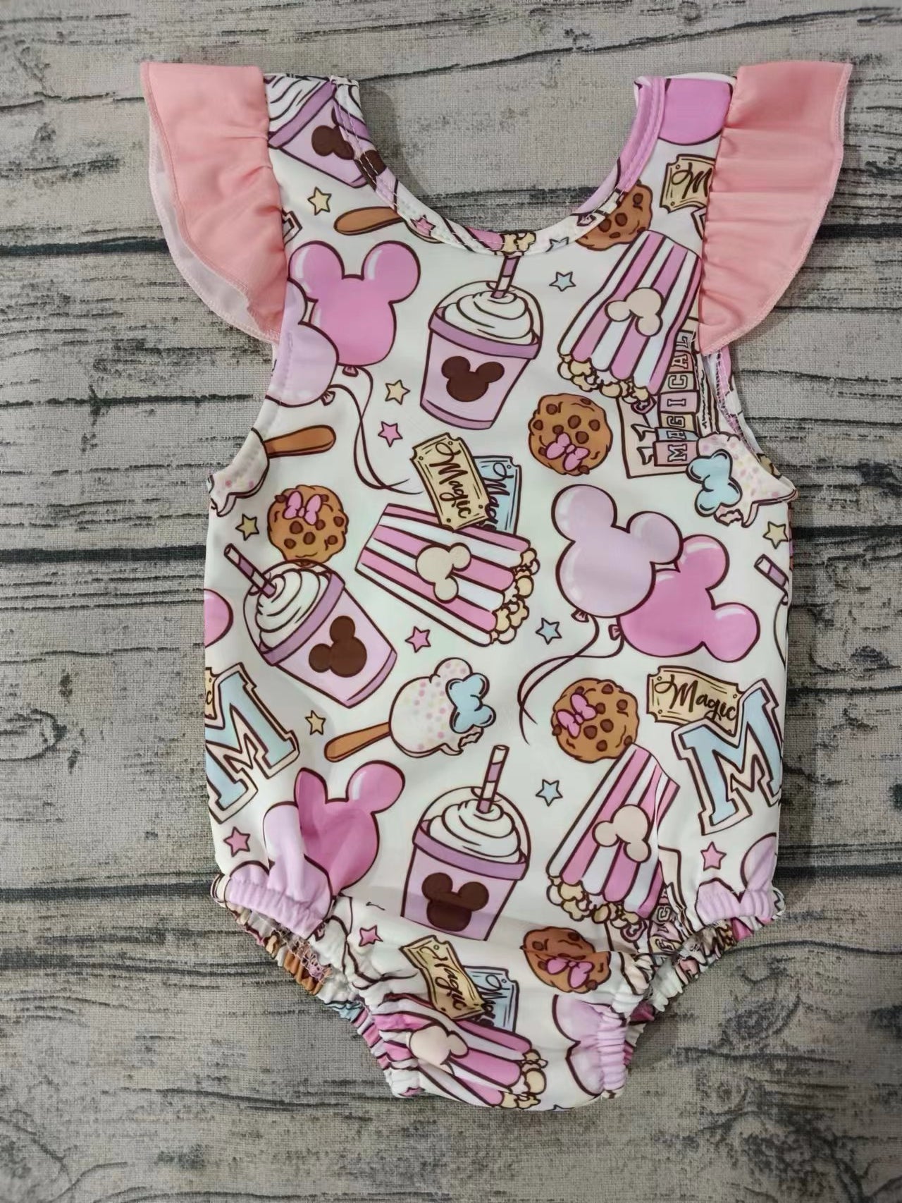 (Custom Design Preorder MOQ 5) Cartoon Mouse Pink Print Baby Girls Summer Romper