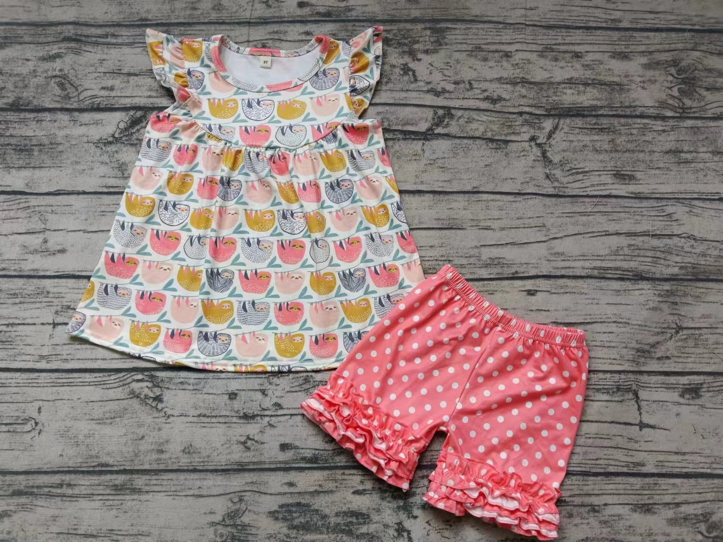 (Custom Design Preorder MOQ 5) Bradypod Top Dots Shorts Girls Summer Clothes Set