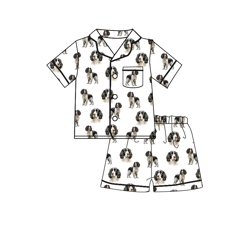 NO.2 (Custom Design Preorder MOQ 5) Dog Print Kids Summer Pajamas Clothes Set