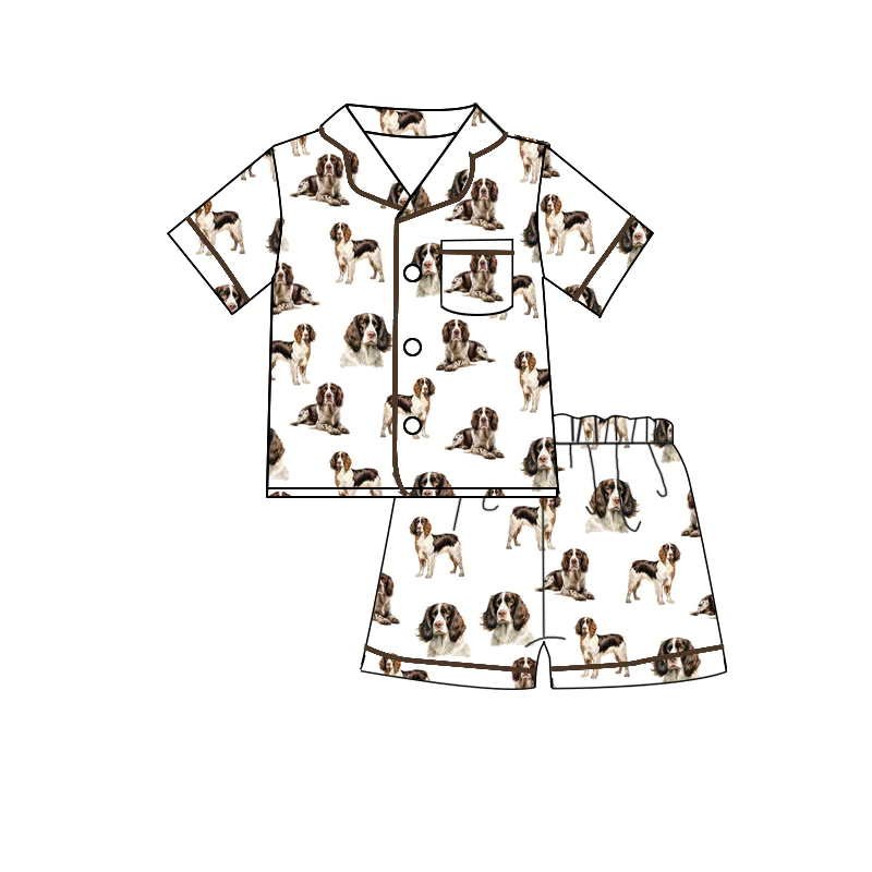 (Custom Design Preorder MOQ 5) Dog Print Adult Summer Buttons Pajamas Clothes Set