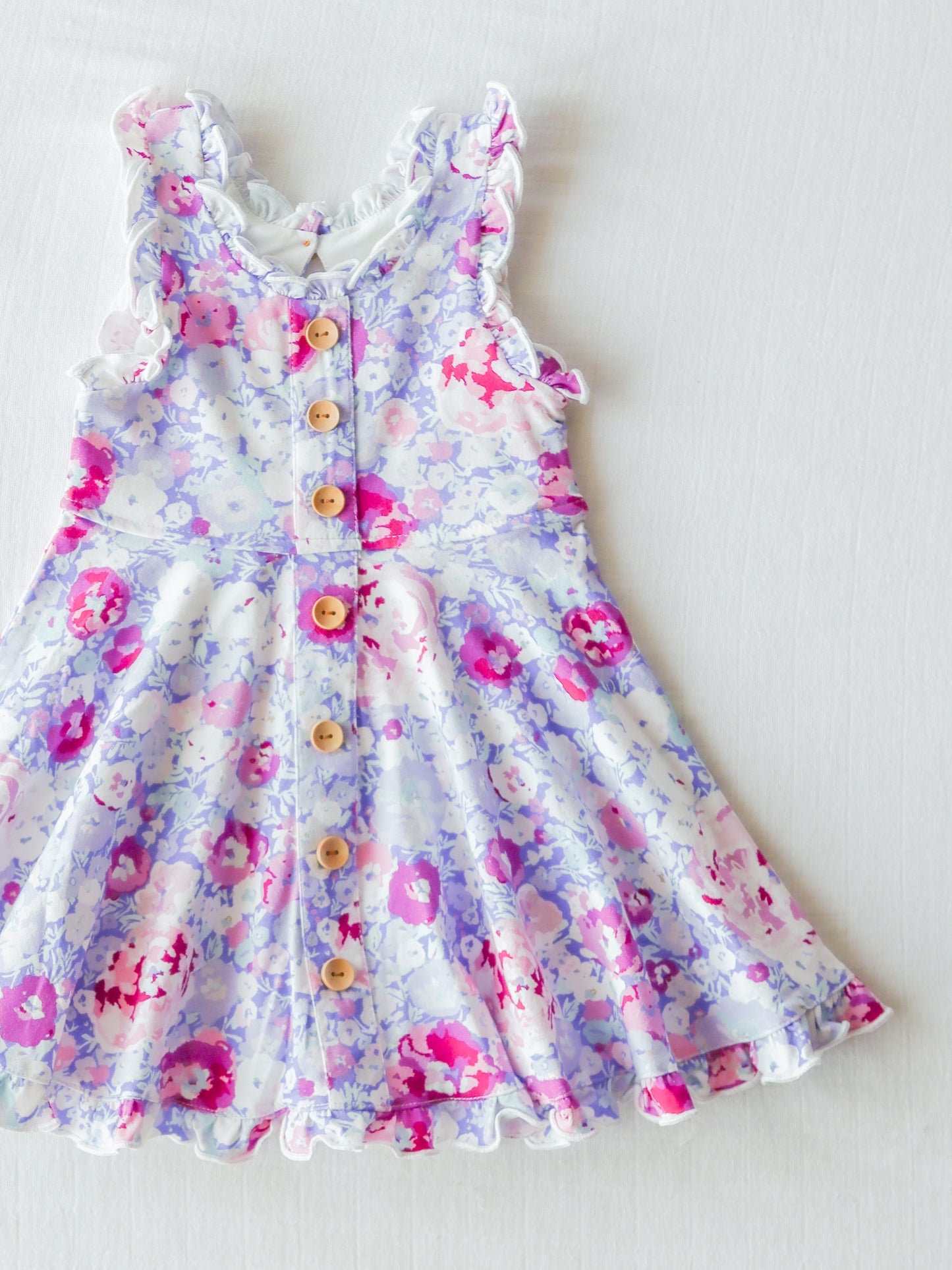 (Custom Design Preorder MOQ 5) Purple Flowers Print Girls Knee Length Summer Dress