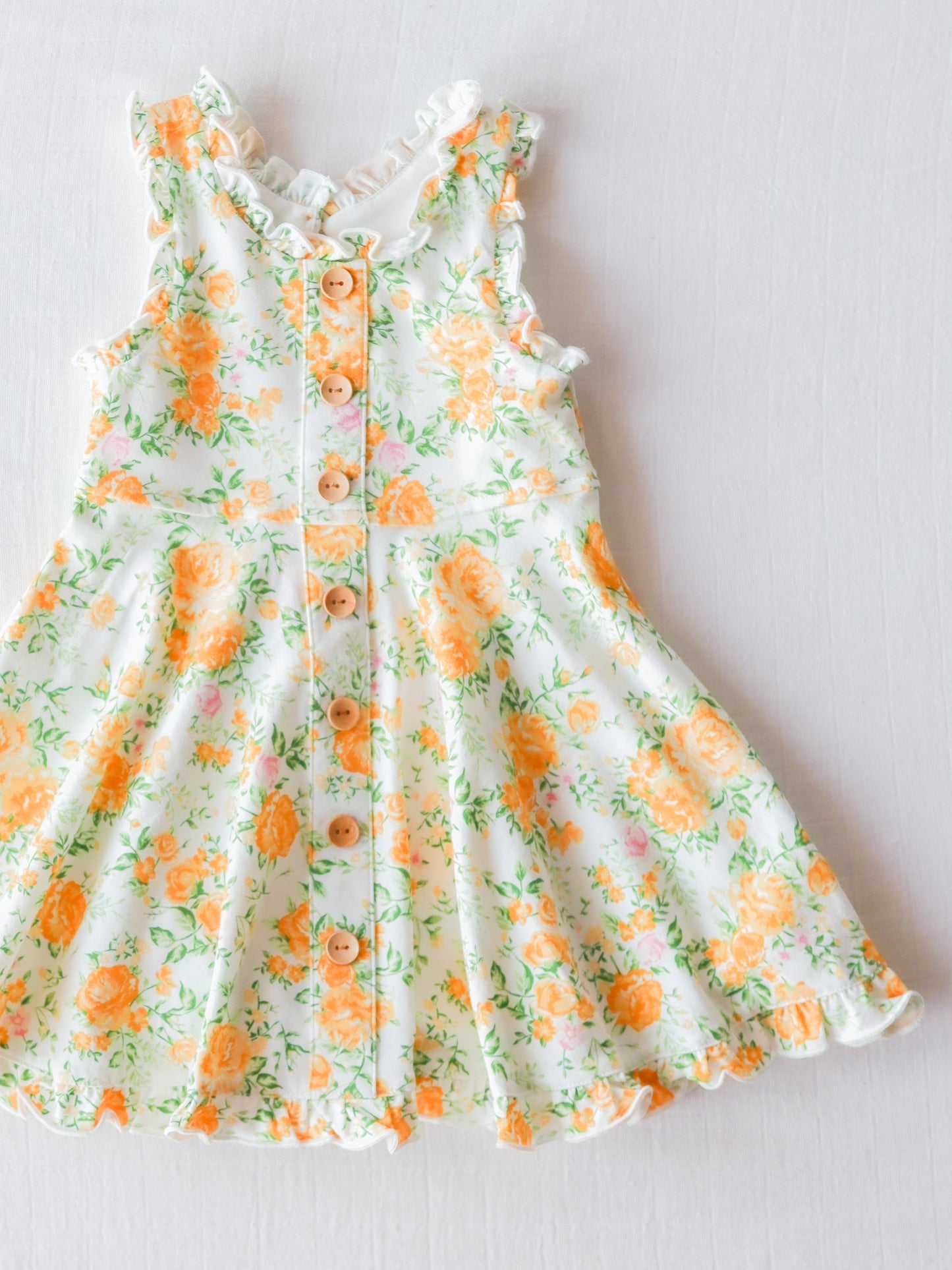 (Custom Design Preorder MOQ 5) Orange Flowers Print Girls Knee Length Summer Dress