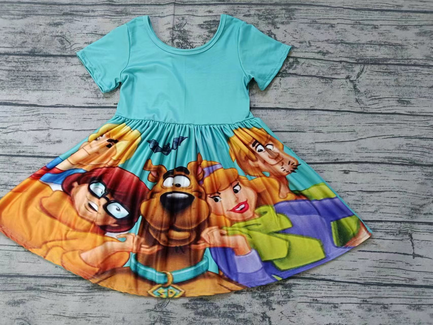 (Custom Design Preorder MOQ 5) Cartoon Dog Print Girls Knee Length Summer Dress