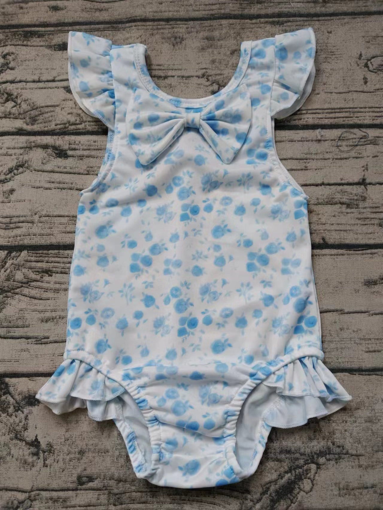 (Custom Design Preorder MOQ 5) Blue Flowers Girls 1 Piece Swimsuits