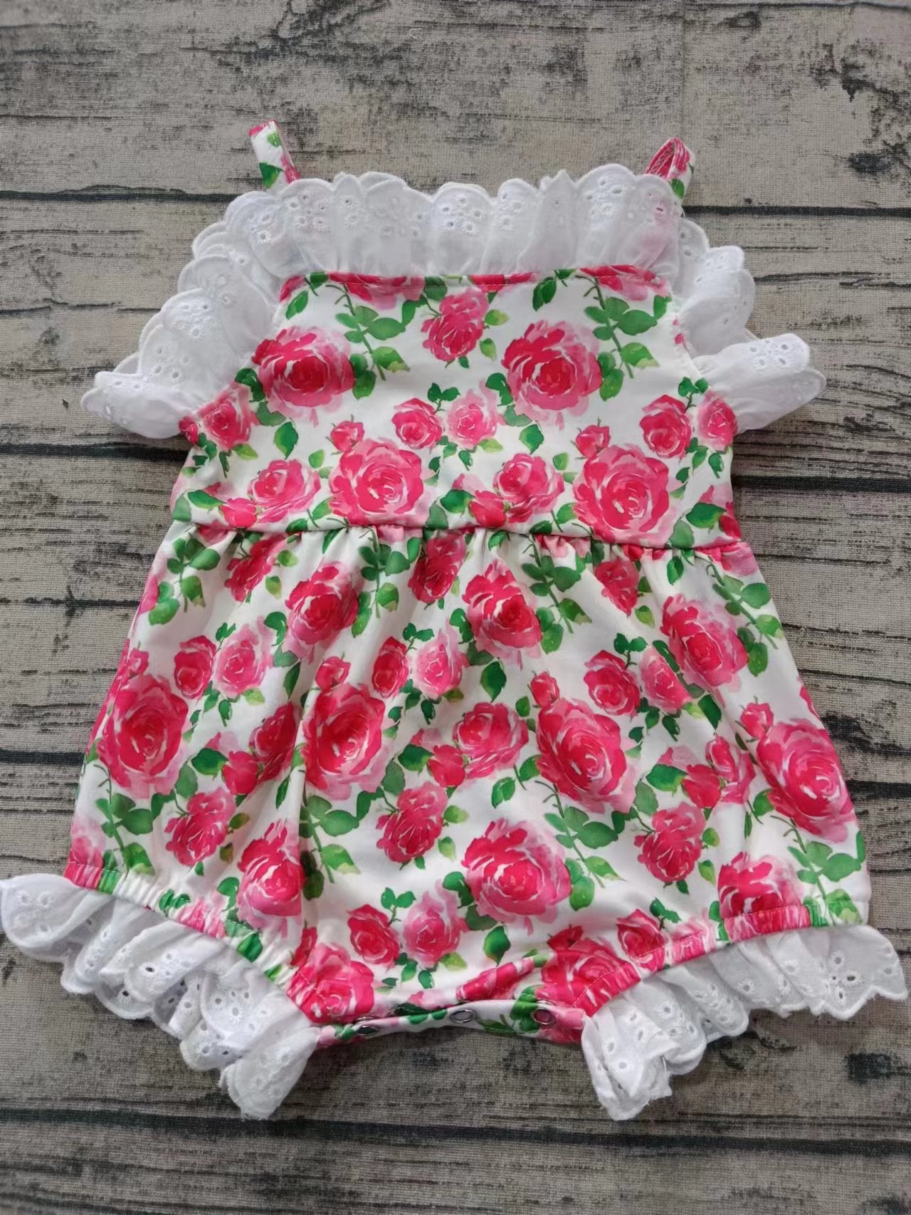 (Custom Design Preorder MOQ 5) Pink Flowers Print Baby Girls Summer Romper