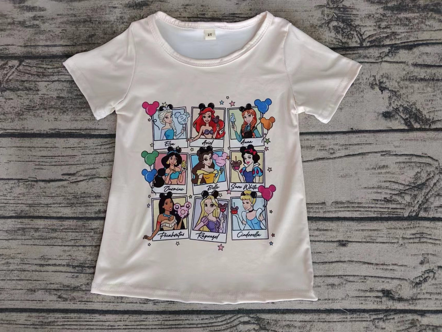 (Custom Design Preorder MOQ 5) Cartoon Princess Print Girls Summer Tee Shirts Top