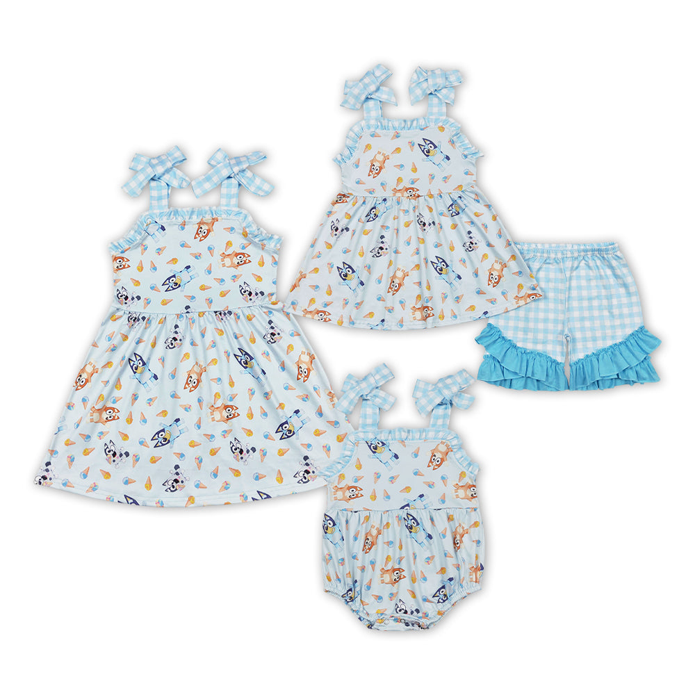 Cartoon Dog Popsicle Print Sisters Summer Matching Clothes