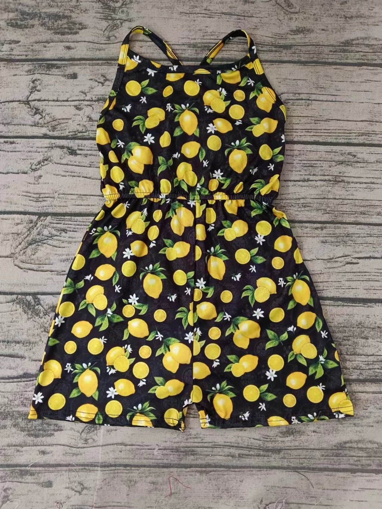 (Custom Design Preorder MOQ 5) Lemon Print Girls Summer Jumpsuits