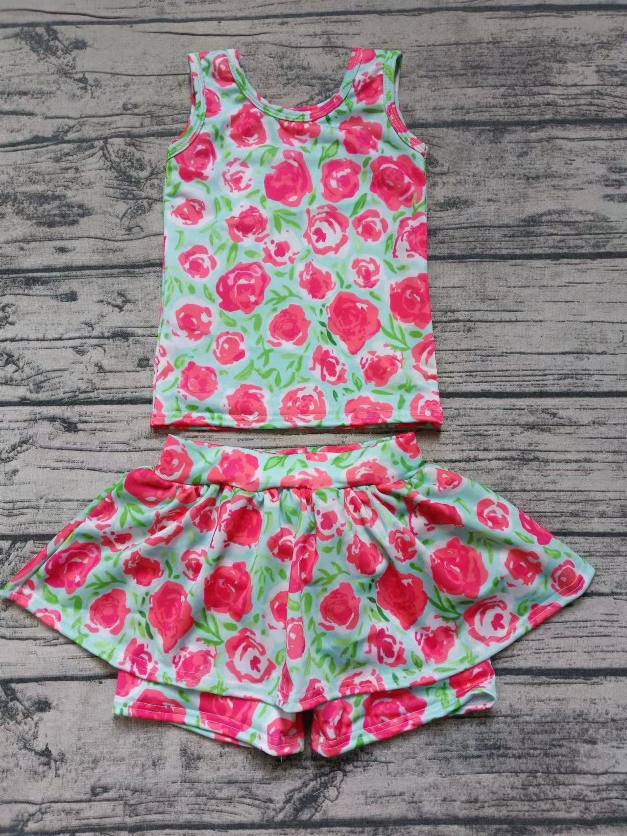 (Custom Design Preorder MOQ 5) Flowers Print Girls 2 Pieces Swimsuits