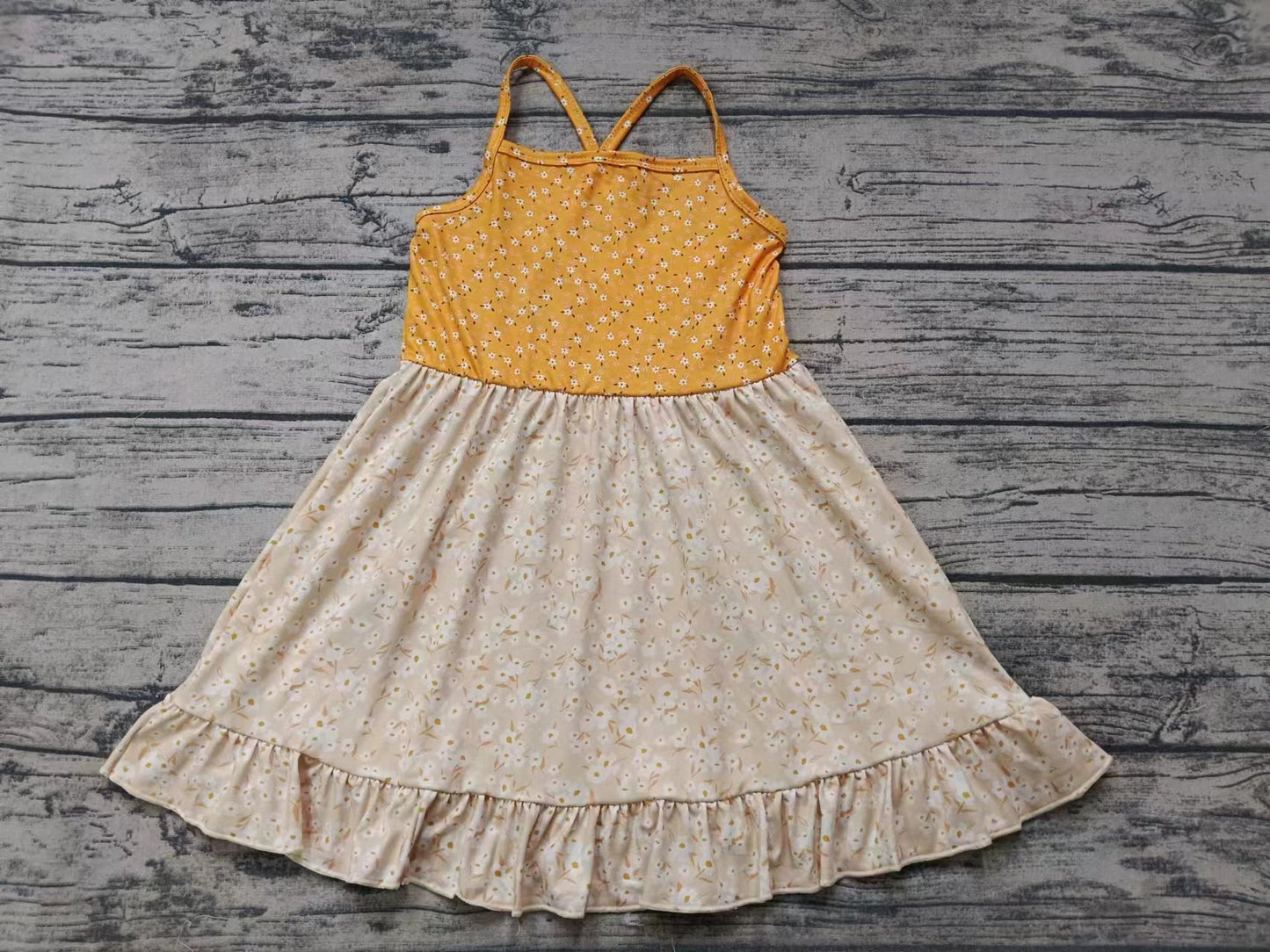 (Custom Design Preorder MOQ 5) Small Flowers Print Girls Knee Length Summer Dress