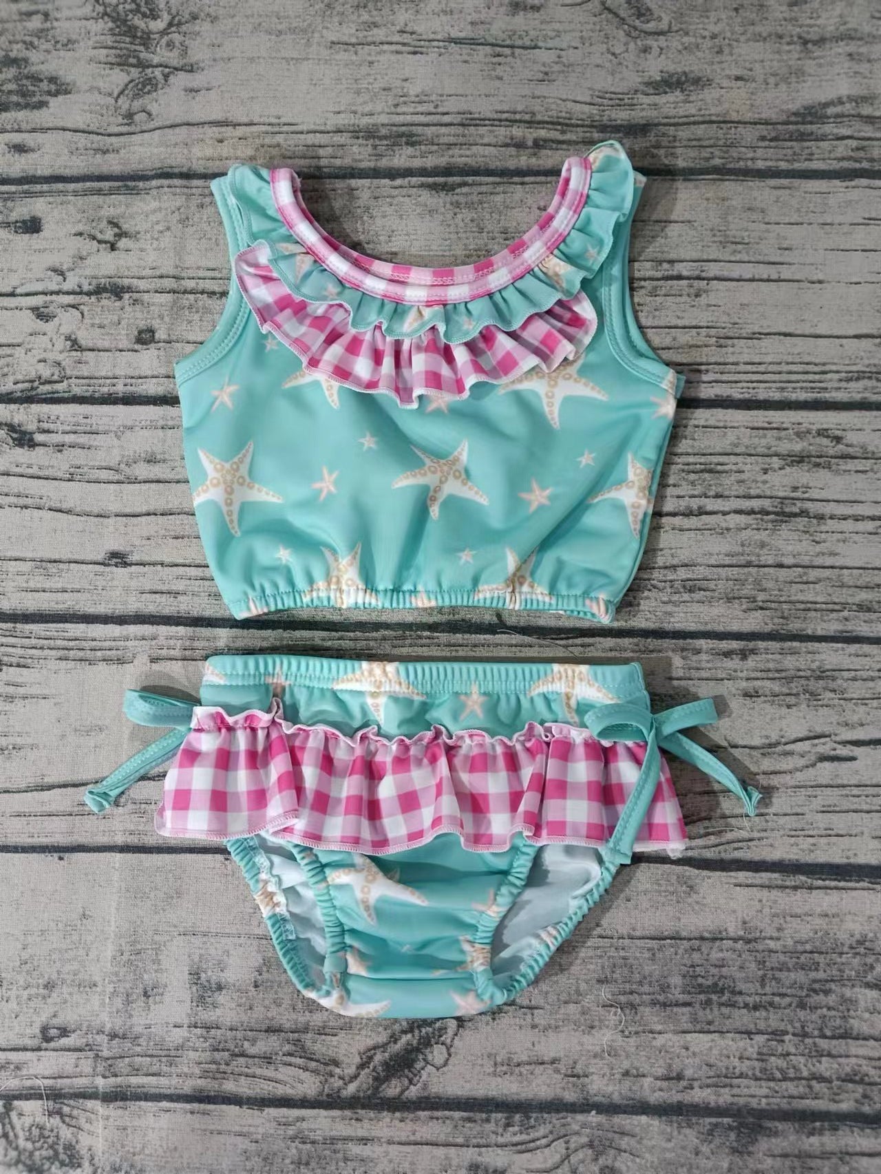 (Custom Design Preorder MOQ 5) Starfish Print Girls 2 Pieces Swimsuits