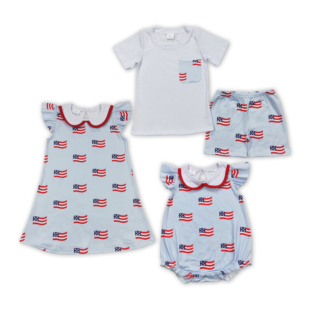 Flags Print Sibling 4th of July Matching Clothes