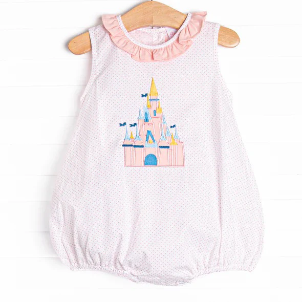 (Custom Design Preorder MOQ 5) Castle Print Baby Girls Summer Romper