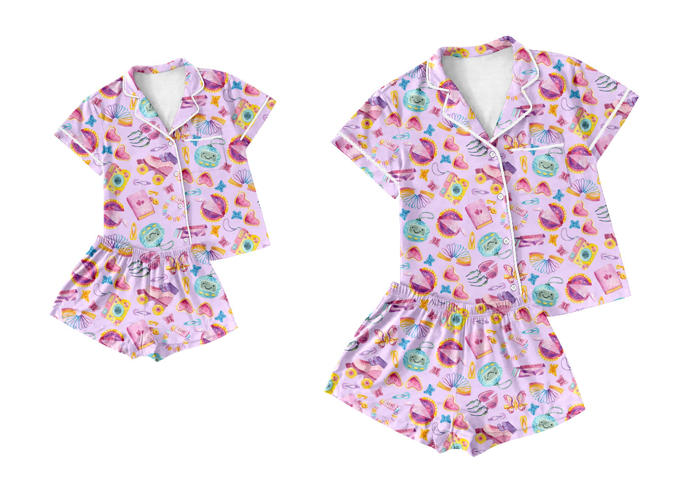 12.10(Custom Design Preorder MOQ 5 Each Design) Book Heart Pink Print Buttons Pajamas Sets Mom and Me Summer Matching Clothes