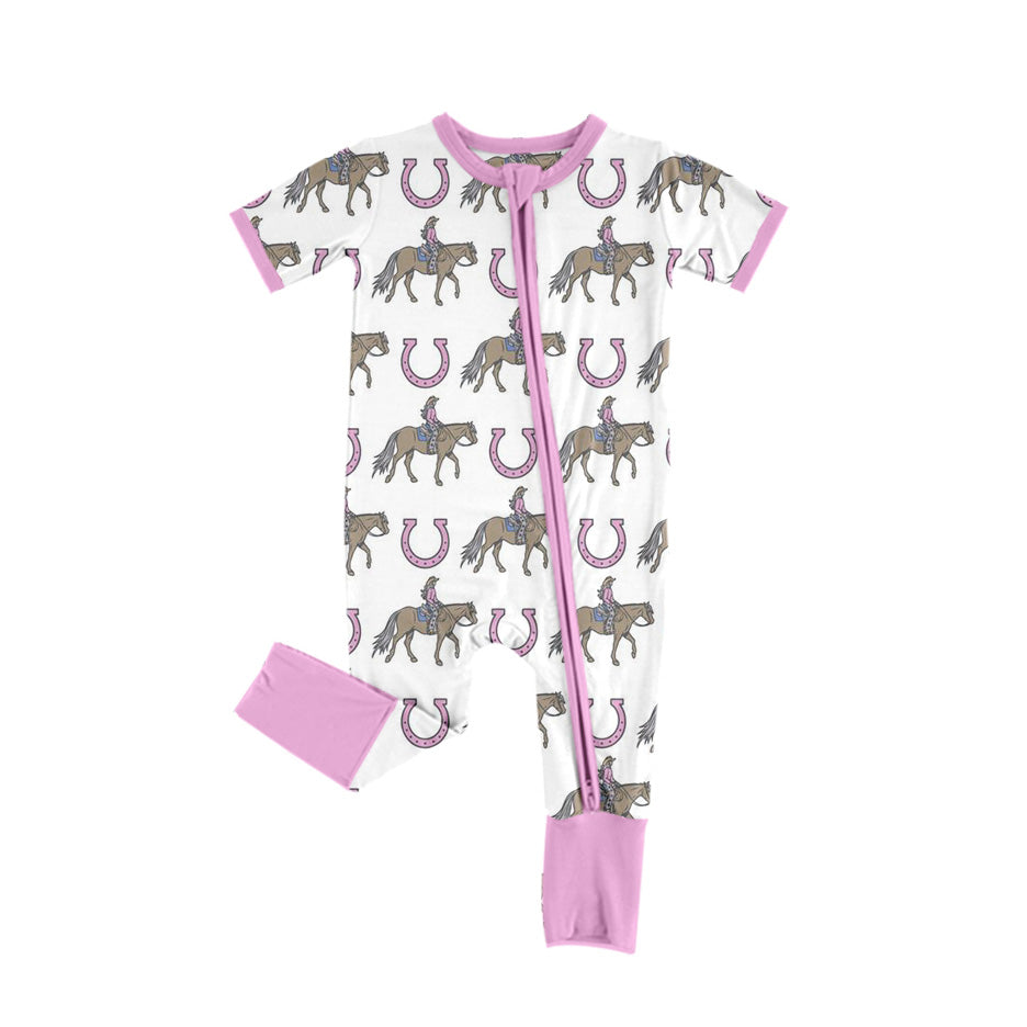 12.11(Custom Design Preorder MOQ 5) Cowgirl Print Baby Girls Sleeper Zipper Romper