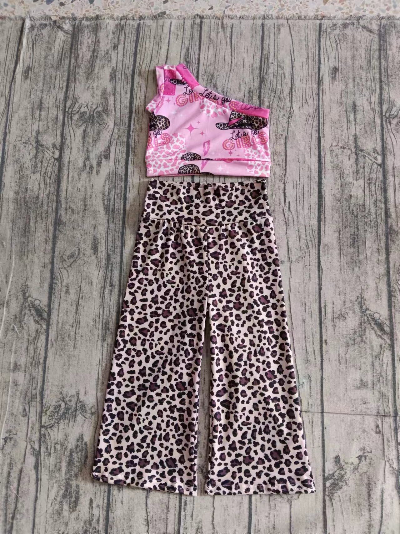 (Custom Design Preorder MOQ 5) Cowgirl Top Leopard Pants Girls Western Clothes Set