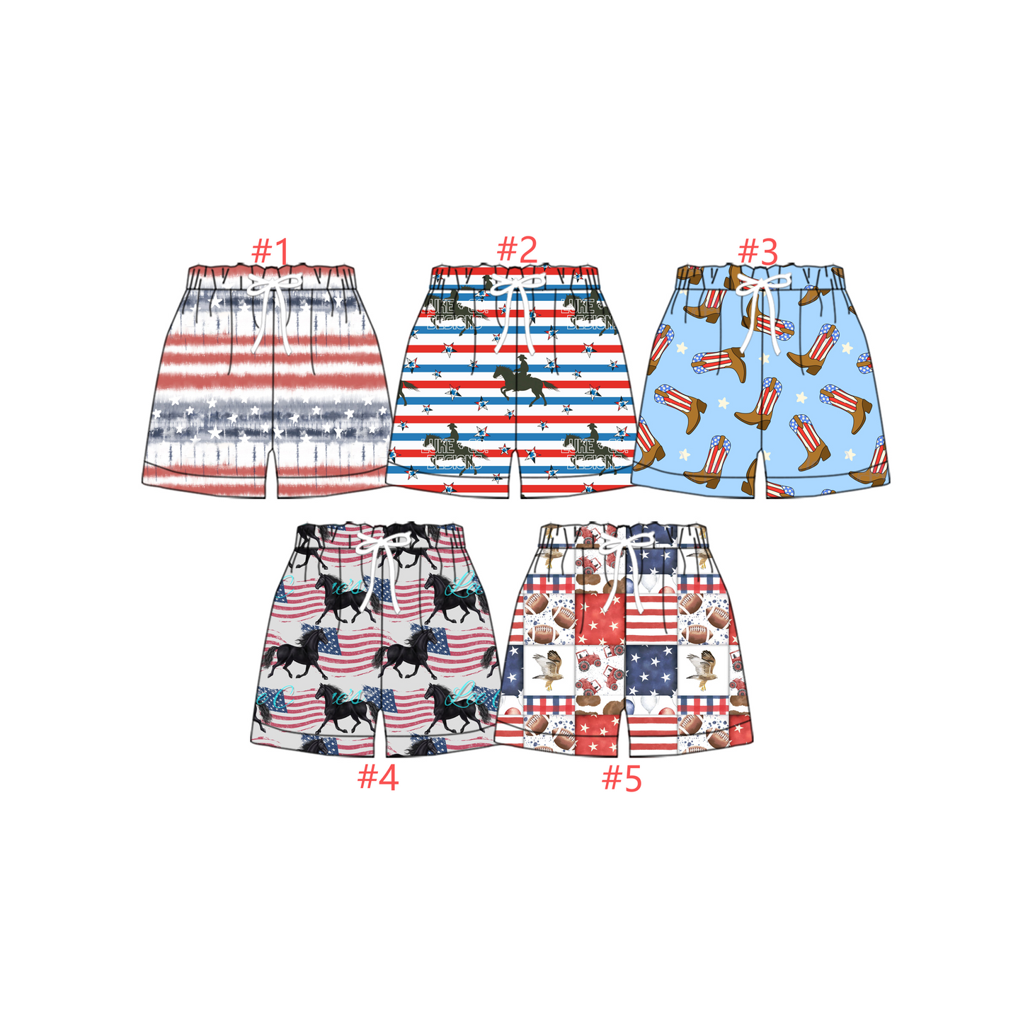 12.22 (Custom Design Preorder MOQ 5) Stars Print Boys 4th of July Western Bottom Shorts Brothers Wear