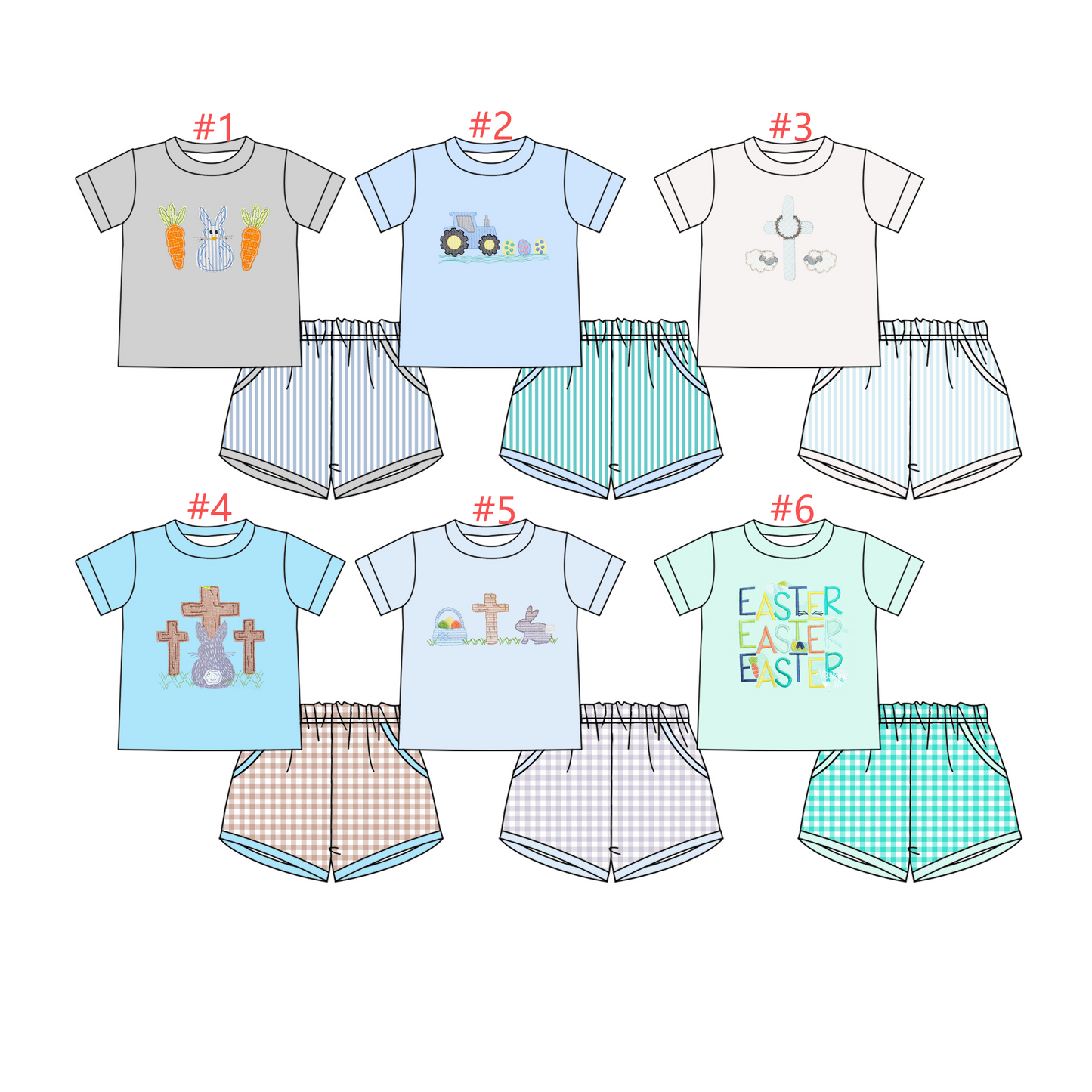 12.22 (Custom Design Preorder MOQ 5) Bunny Eggs Cross Print Boys Easter Clothes Set Brothers Wear