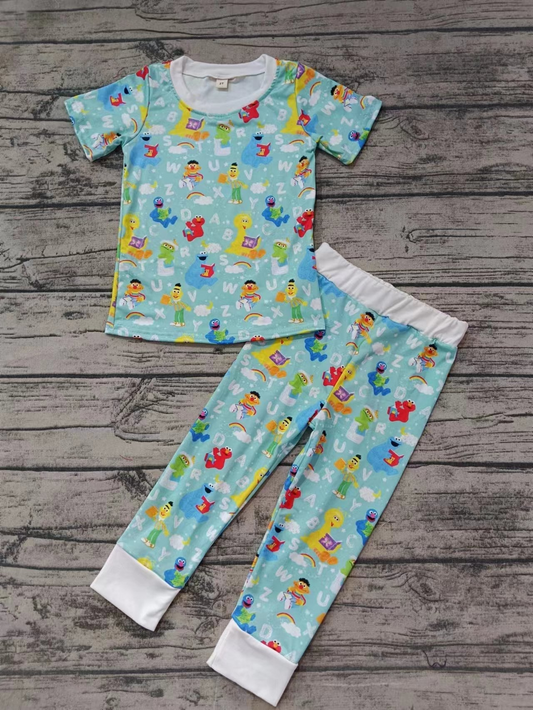 (Custom Design Preorder MOQ 5) Cartoon Street Print Boys Fall Pajamas Bamboo Clothes Set