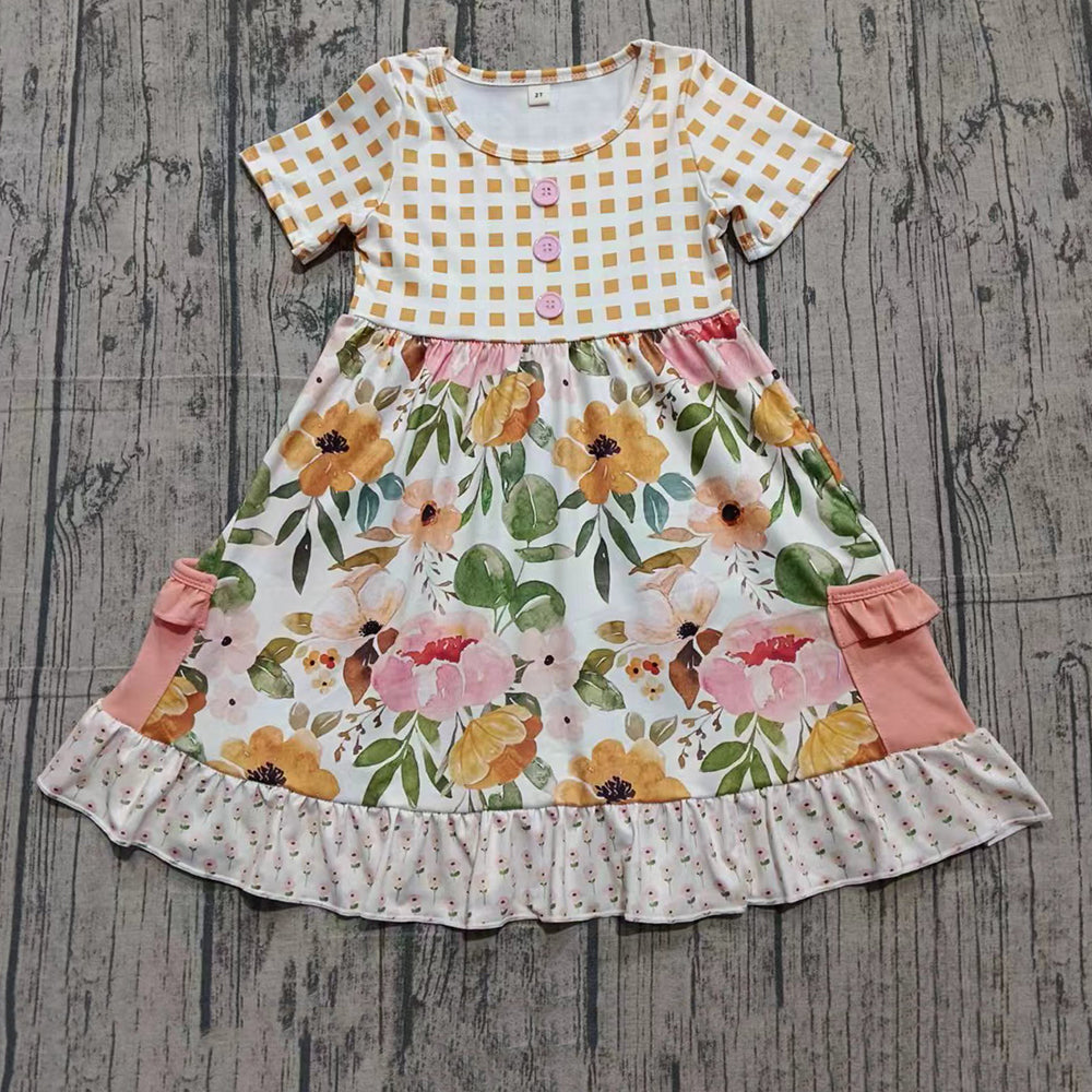 (Promotion)Pink Orange Flowers Girls Knee Length Dresses Sisters Wear