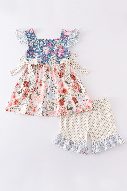 (Custom Design Preorder MOQ 5) Flowers Print Girls Summer Clothes Set