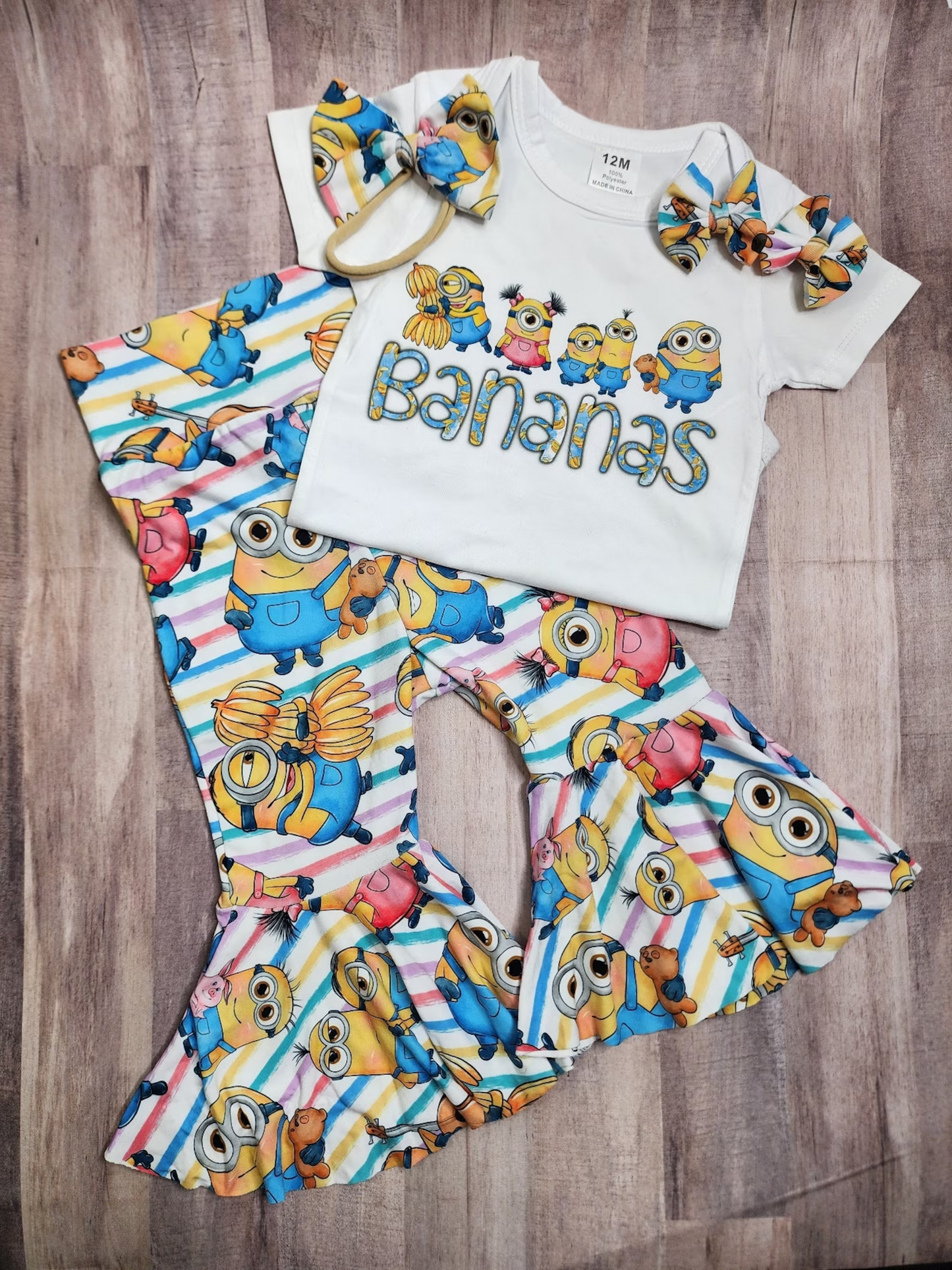 (Custom Design Preorder MOQ 5) Cartoon Cute Bananas Girls Clothes Set