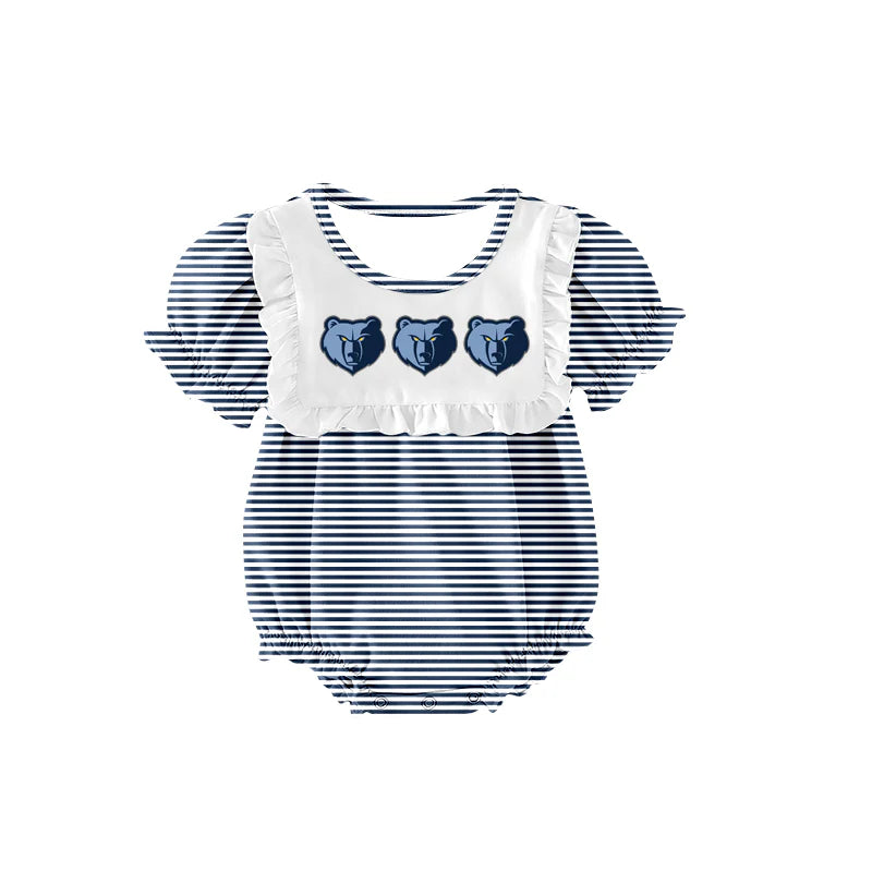 (Custom Design Preorder MOQ 5) Team's Grizzlies Stripes Print Baby Girls Summer Bubble Romper