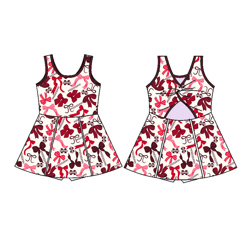 (Custom Design Preorder MOQ 5 Each Color) Team's MISSISSIPPI STATE Bows Print Girls Summer Clothes Sisters Matching Wear