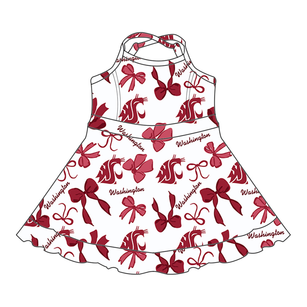 (Custom Design Preorder MOQ 5 Each Color) Team's Washington State Cougars Bows Print Girls Summer Clothes Sisters Matching Wear