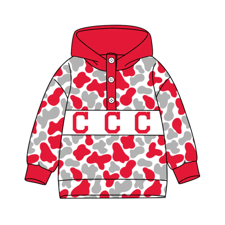 (Custom Design Preorder MOQ 5) Team's Cleveland Guardians Camo Print Kids Long Sleeve Buttons Hoodie Top