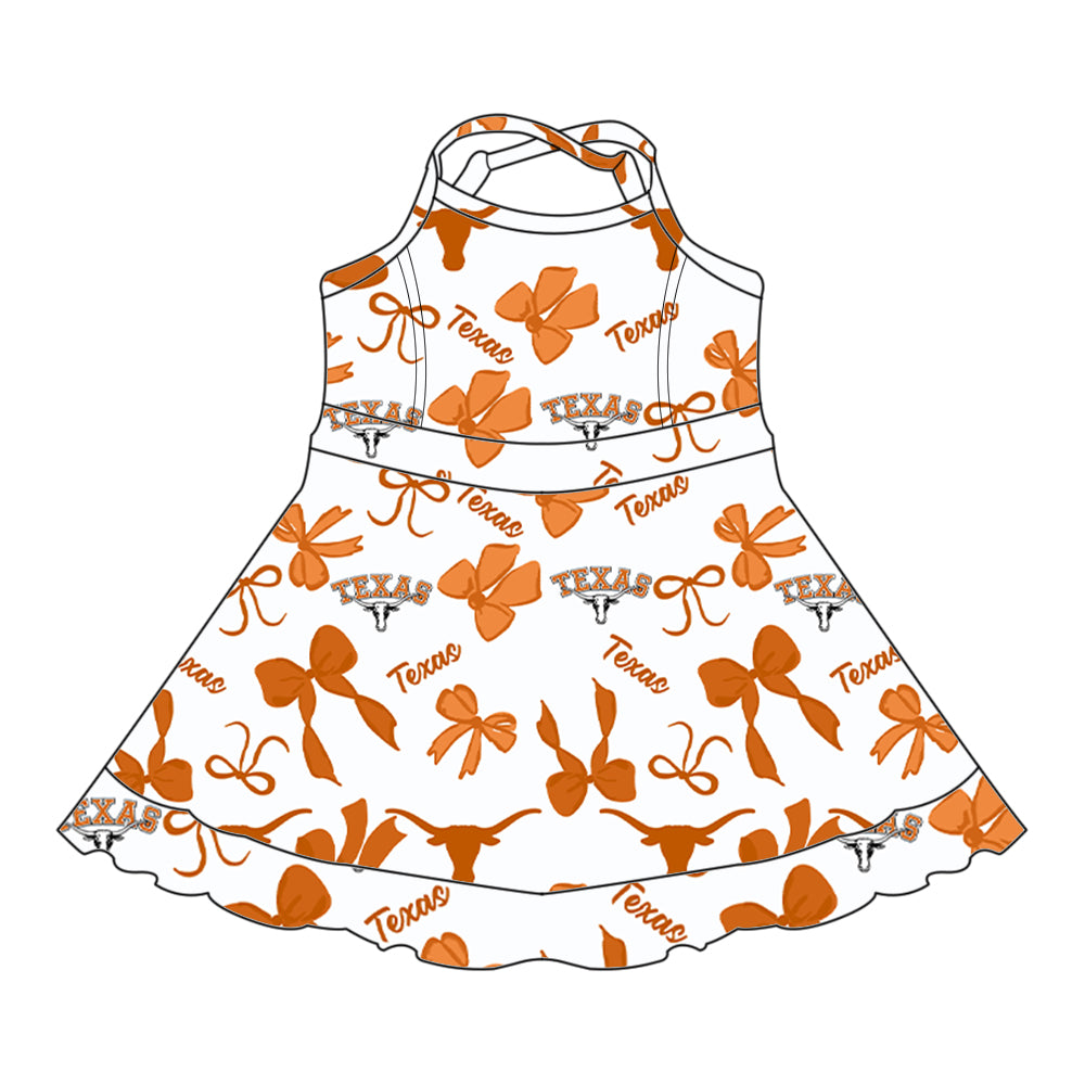 (Custom Design Preorder MOQ 5 Each Color) Team's Texas Longhorns Bows Print Girls Summer Clothes Sisters Matching Wear