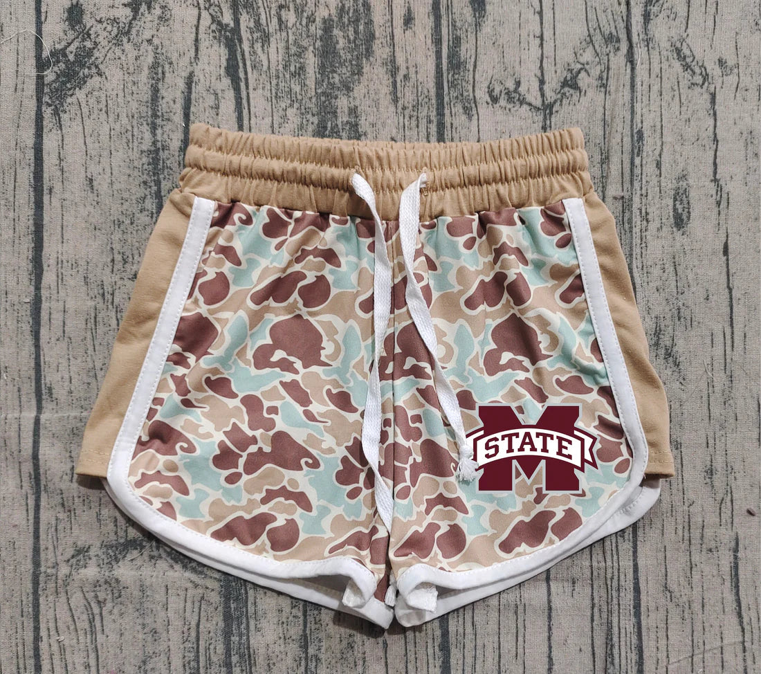 (Custom Design Preorder MOQ 5 Each Item) Team's Mississippi State Blue Camo Print Summer Bottom Shorts Mom and Me Matching Clothes