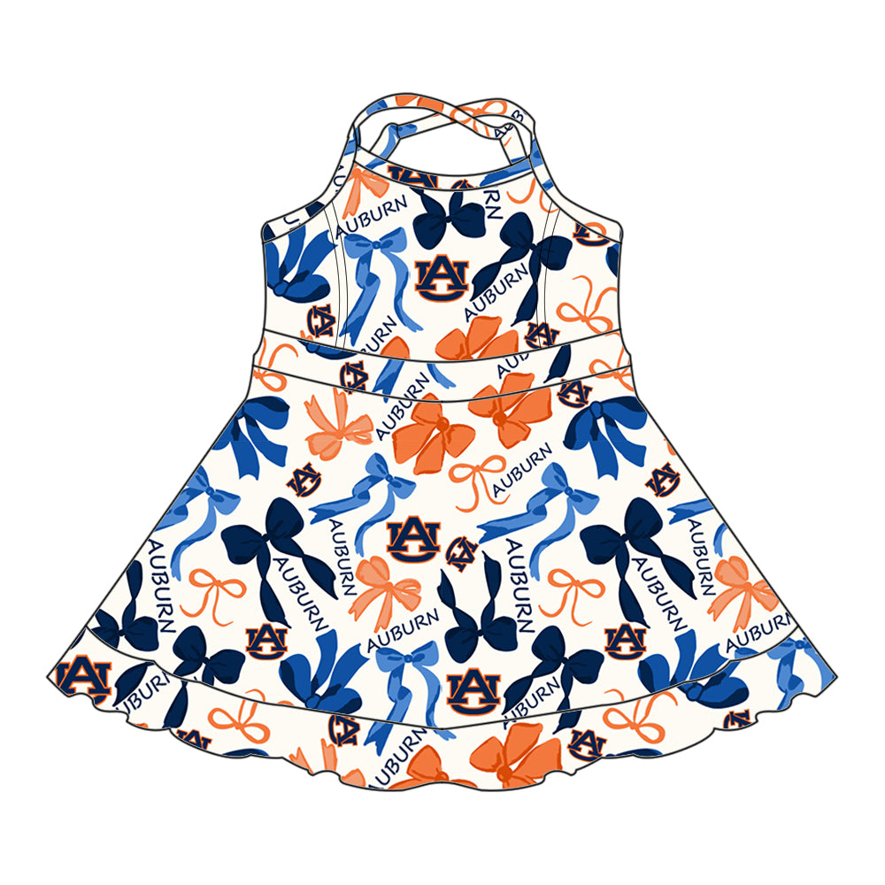 (Custom Design Preorder MOQ 5 Each Color) Team's AUBURN Bows Print Girls Summer Clothes Sisters Matching Wear