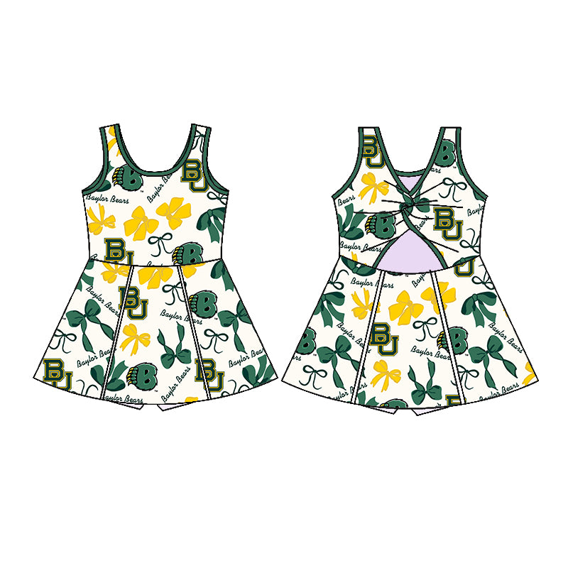 (Custom Design Preorder MOQ 5 Each Color) Team's BAYLOR BEARS Bows Print Girls Summer Clothes Sisters Matching Wear